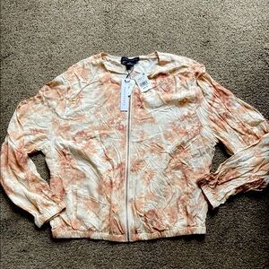 NWT New Sanctuary Cream and Tan lightweight zip front Bomber Jacket Sz XL